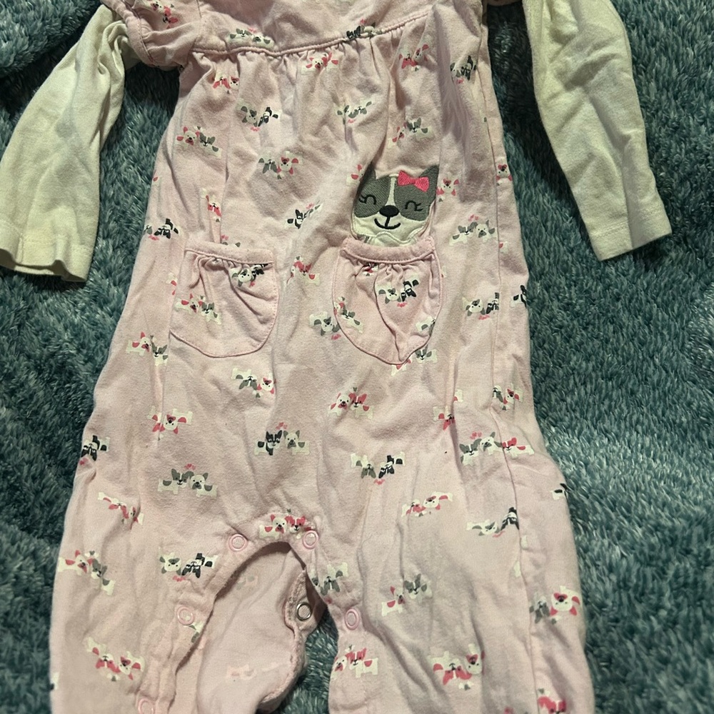Carter's Pink & Cream Kitty Pocket One-Piece